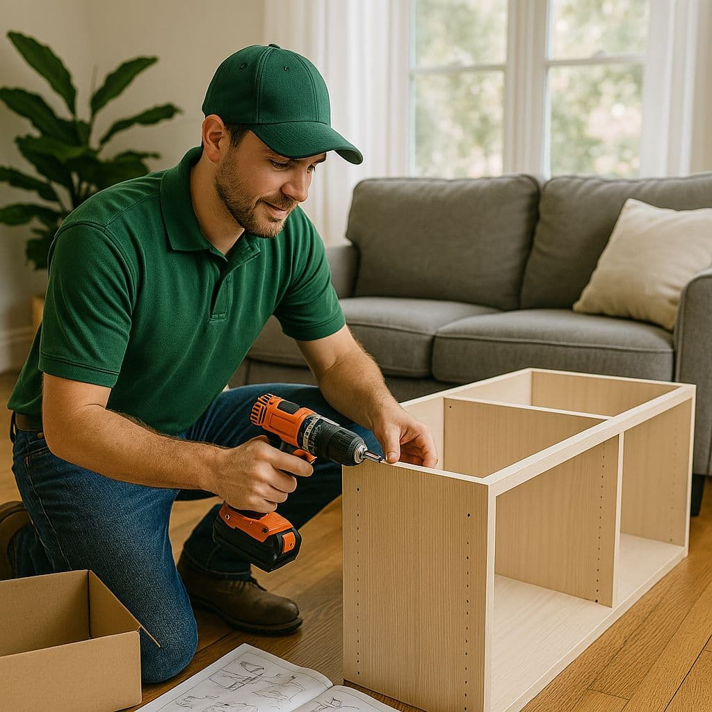 Technician assembling furniture